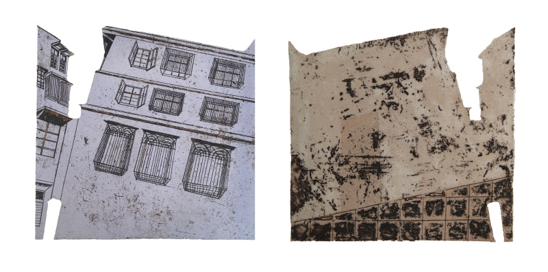 Structure 2 Aged Wall' contemporary etching printmaking by artist Pooja Shinde, 10x20 inch, on paper