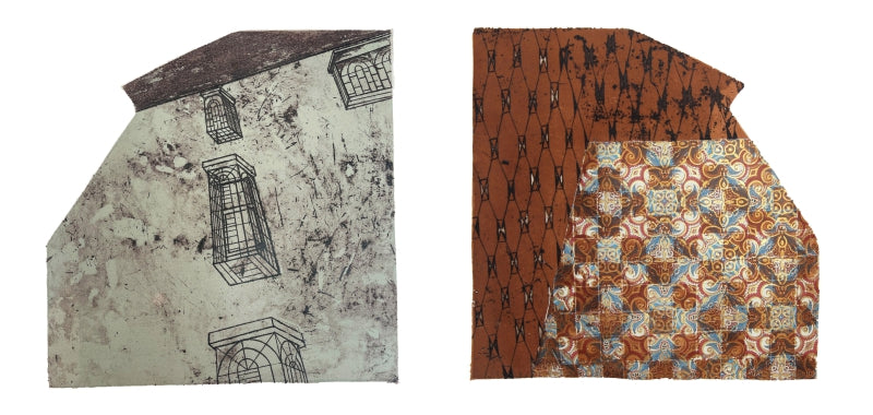 Structure 3 Aged Floor' contemporary etching printmaking by artist Pooja Shinde, 10x20 inch, on paper