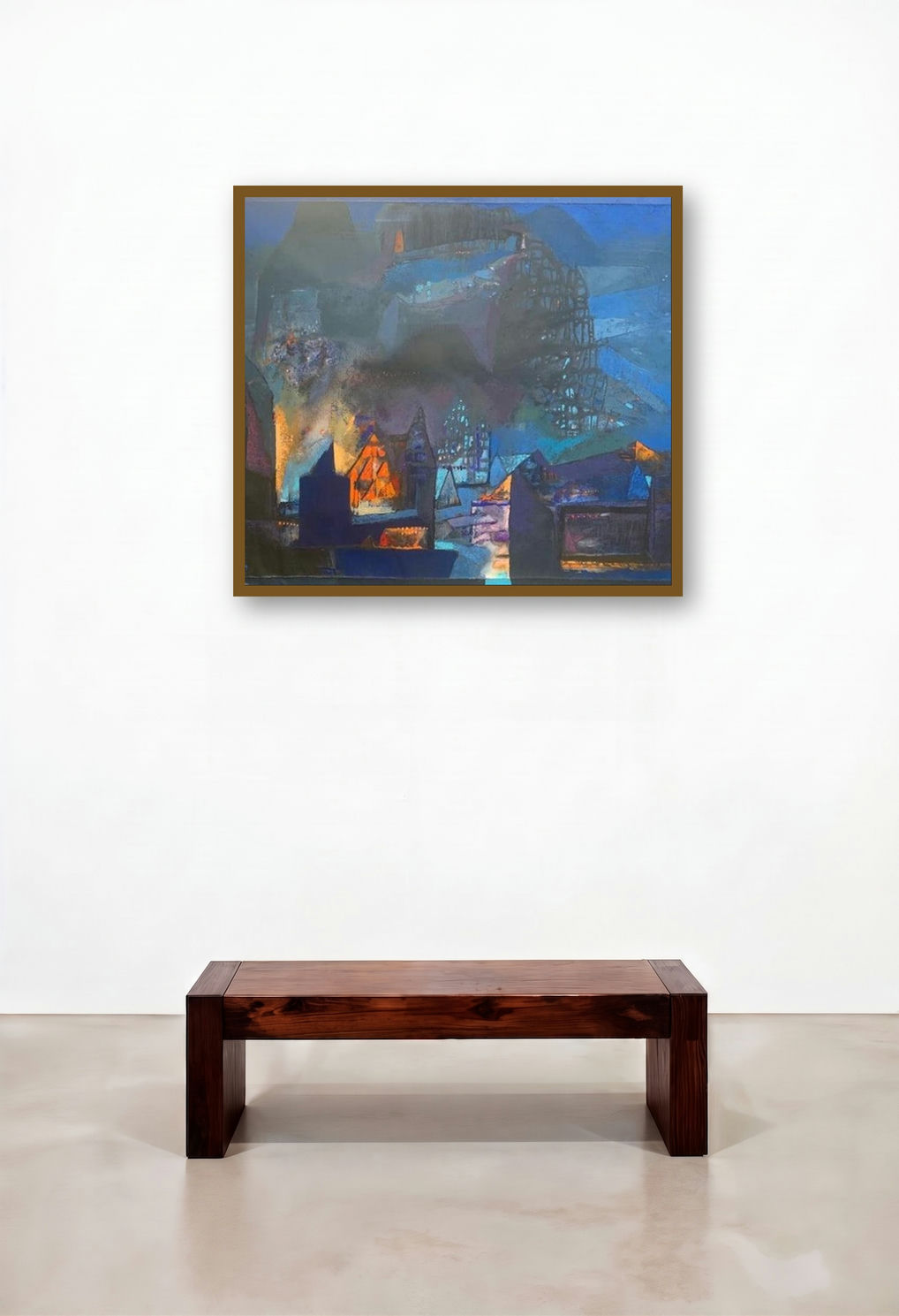 Structure 4 (Nocturne Cityscape) by artist Somenath Maity displayed in a Traditional Living Room