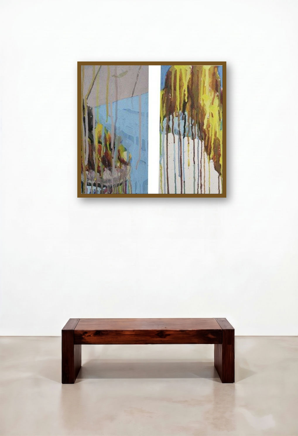 Struggle (Fluid Figures: Exploring the Human Form in Dripping Color) by artist Amol Satre displayed in a Traditional Reception Area