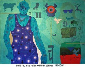 Style by Ranjit Singh, Original Acrylic Figurative Painting on Canvas, Large Horizontal Wall Art