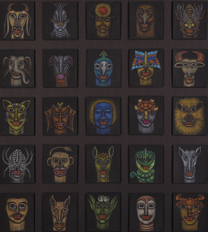 Subconscious' figurative mixed-media painting by artist M Raja, 20x18 inch, on acid free paper