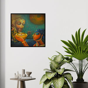 In-situ view of Sumon Naskar's 'Sujata (The Offering)' painting in a room