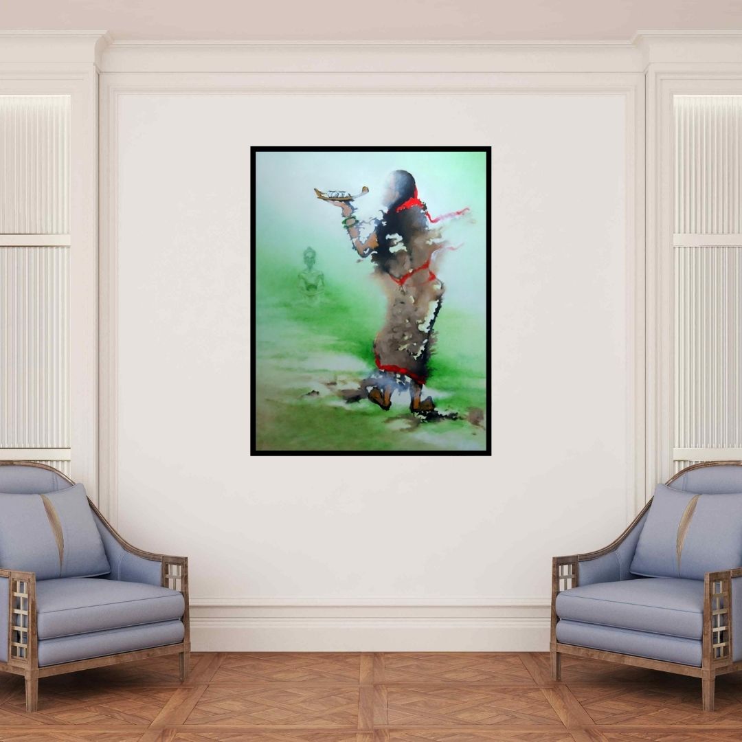 In-situ view of Tirthankar Biswas's 'Sujata (Offering)' painting in a room