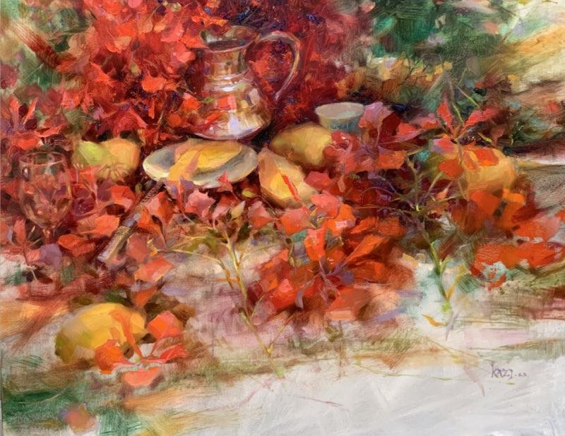 Still-life oil painting titled 'Summer', 24x30 inches, by artist Shadab Kazi on Linen