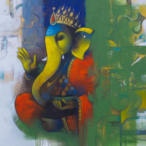 In-situ view of Sachin Akalekar's 'Sumukha (Ganesha The Remover of Obstacles)' painting in a room