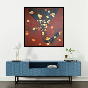 'Sumukha (Divine Form)' painting by Asif Sharief Shaikh shown on a wall in a furnished room.