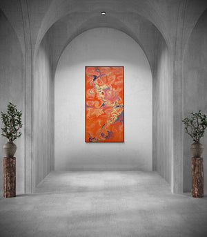 In-situ view of Vanchha Dixit's 'With Sun (Crimson Currents)' painting in a room