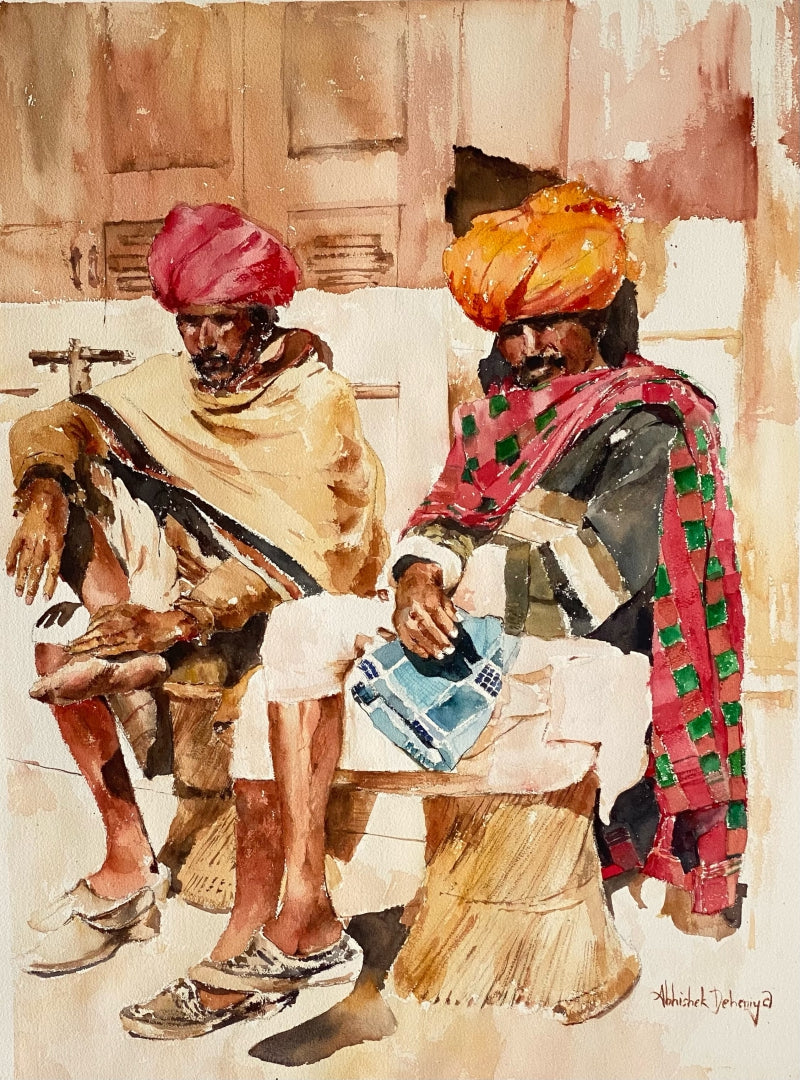 Sun And Sand' figurative watercolor painting by artist Abishek Deheria, 30x22 inch, on arches paper