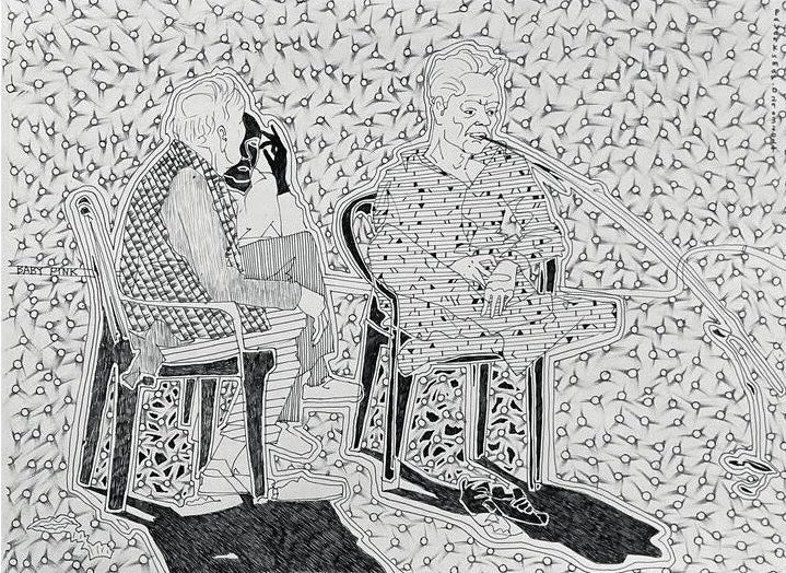 Sun Bath 2' figurative pen-ink drawing by artist Pavan Kumar D, 12x17 inch, on paper