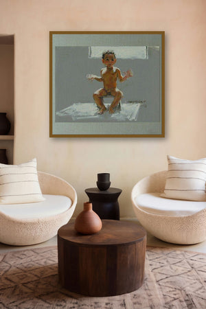 Sun Bath (Whimsical Journey) by artist Manoj Sakale displayed in a Museum Style gallery