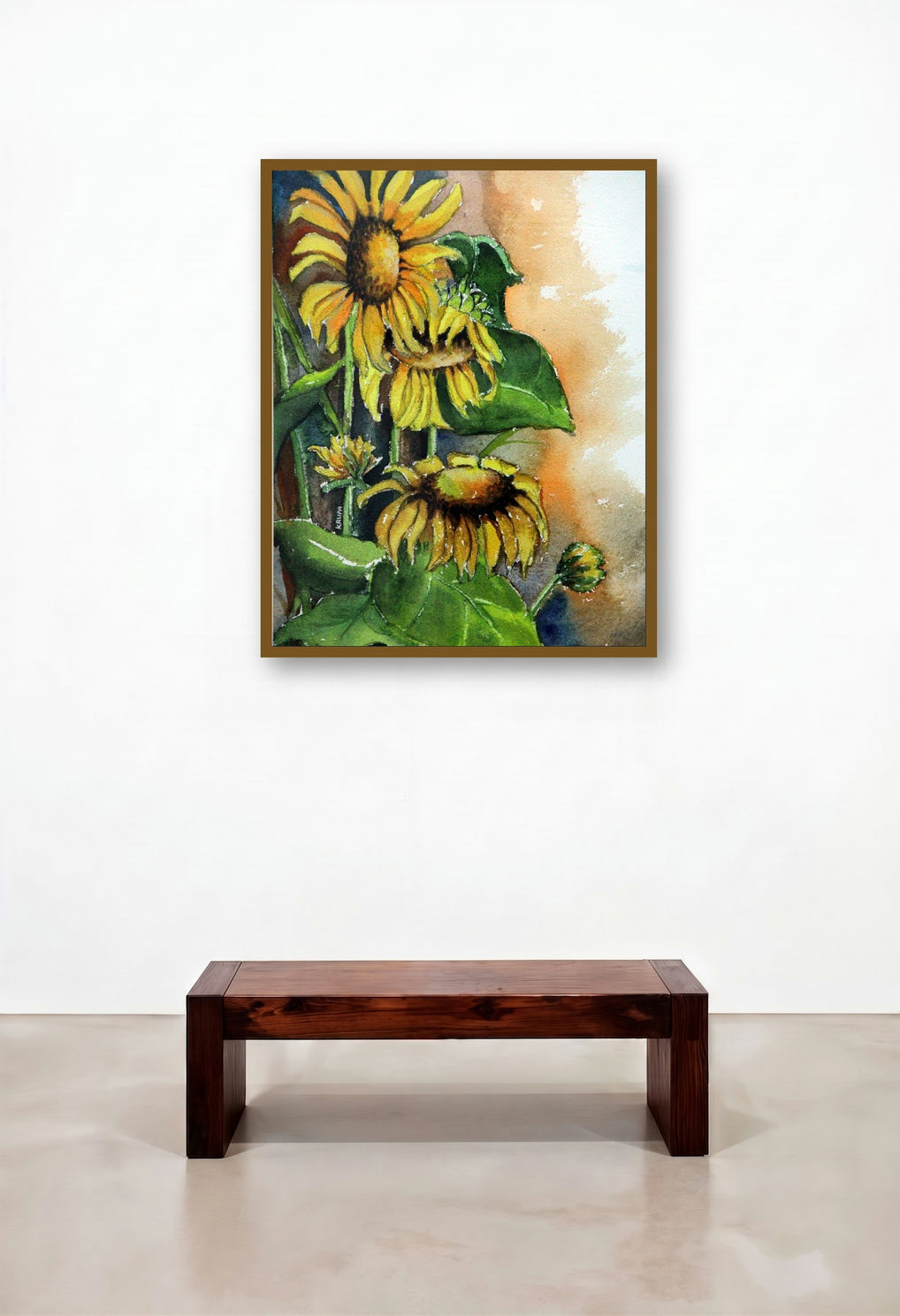 Sun Flower I (Radiant Sunflowers) by artist Krupa Shah displayed in a Urban Loft Home Office