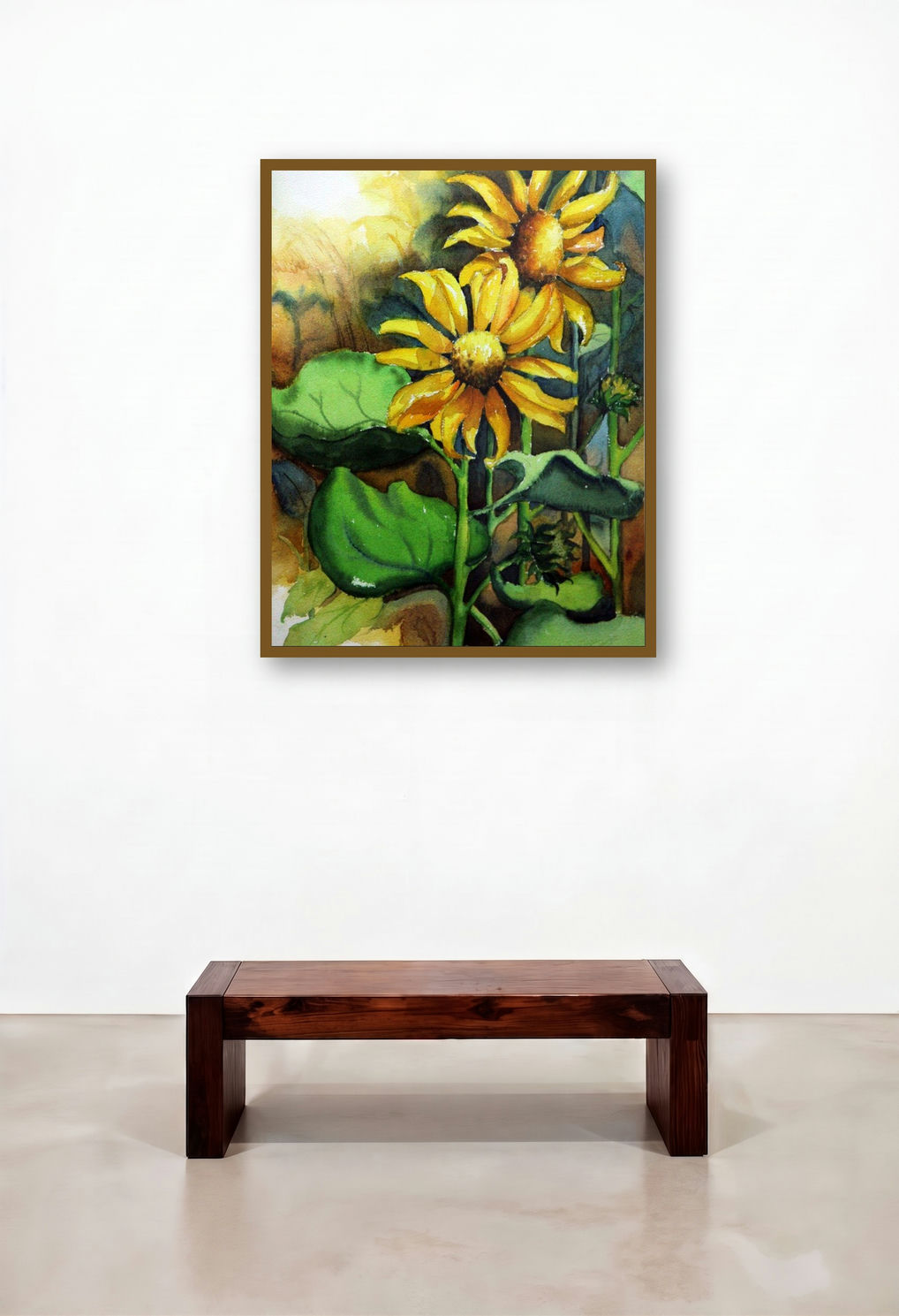 Sun Flower Ii (Golden Gaze) by artist Krupa Shah displayed in a Industrial Living Room