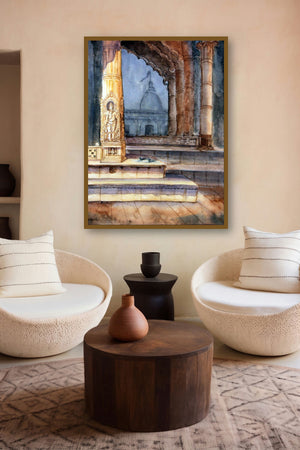 Sun God (Temple Interior) by artist Krupa Shah displayed in a Indian Art gallery