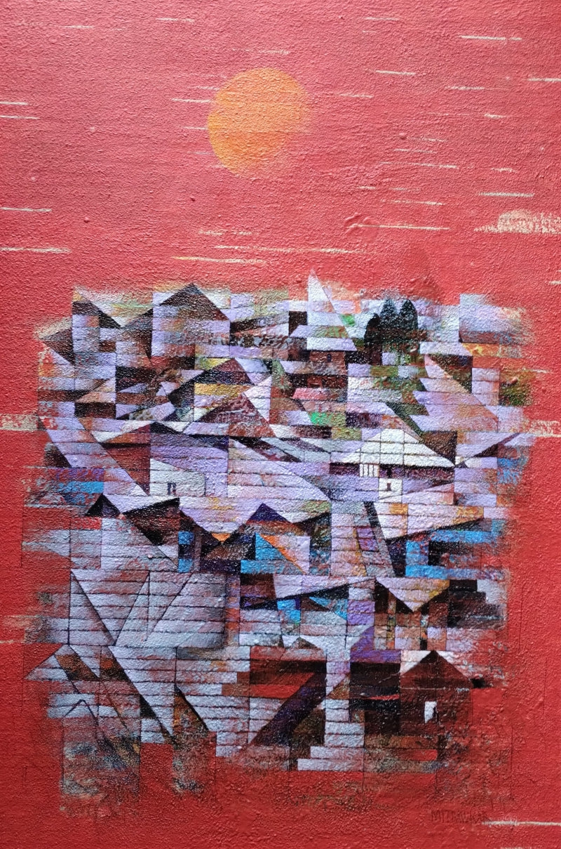 Sunny Upside' abstract acrylic painting by artist Shirish Mitbawkar, 36x24 inch, on canvas