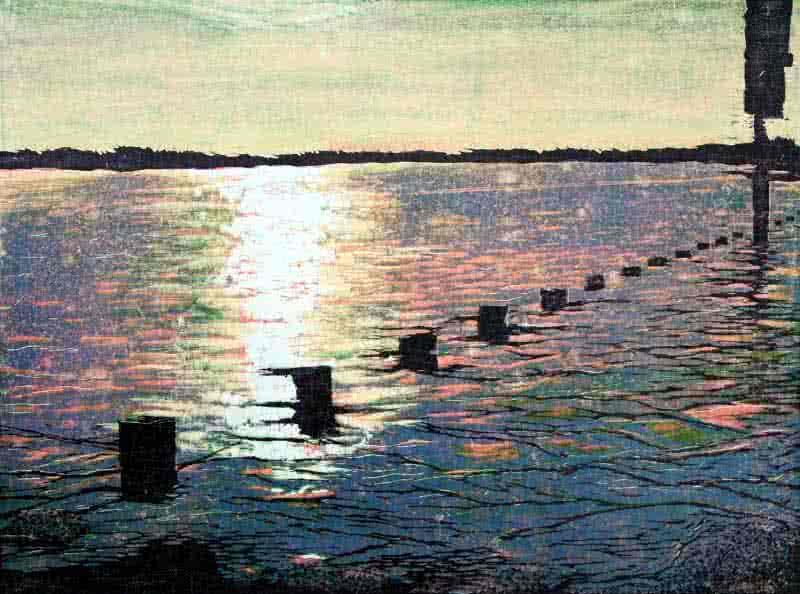 Landscape printmaking titled 'Sunset', 18x24 inches, by artist Tapan Madkikar on Paper