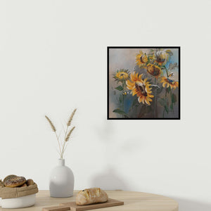 In-situ view of Surbhi Soni's 'Sunshine 18 X 18 (Sunflowers in Bloom)' painting in a room