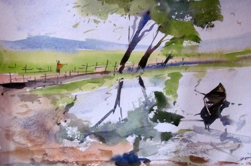 Landscape watercolor painting titled ' surrealism', 12x18 inches, by artist Prafulla Taywade on Paper