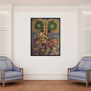 In-situ view of Jitendra Dangi's 'Surubhi (Cosmic Tree of Life)' painting in a room