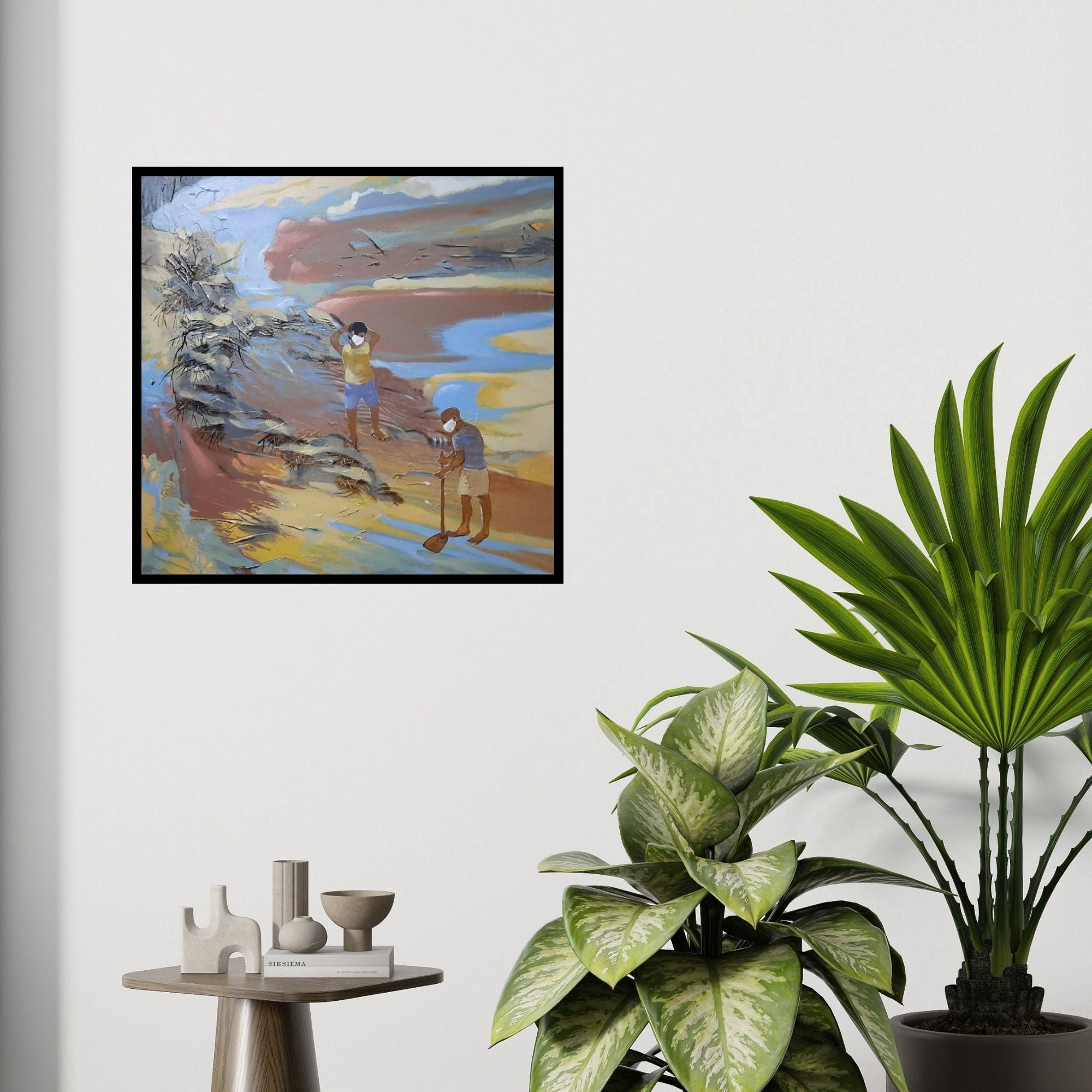 In-situ view of Sudhakaran Edakandy's 'Survival (A New Normal**)' painting in a room