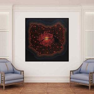 In-situ view of Govind Biswas's 'Surviving Locality (City Lights)' painting in a room