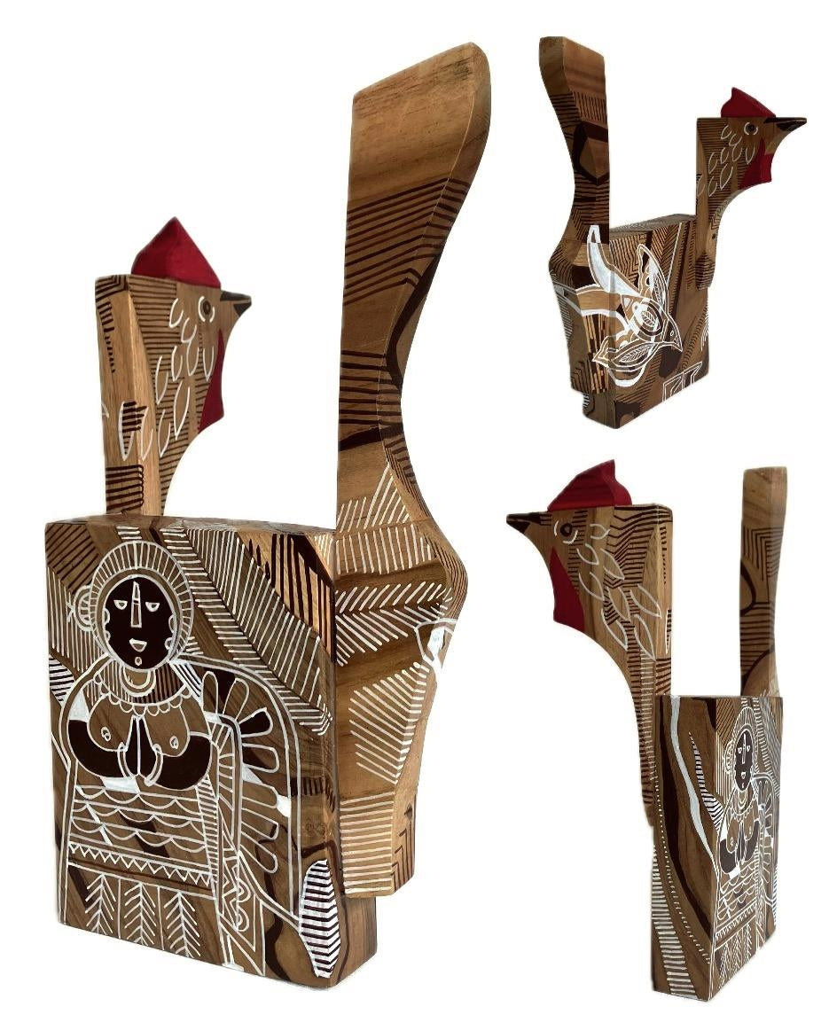 Survivor 16' animals Teak Wood, Acrylic sculpture by artist Pavan Kumar D, 13x6 inch, on teak wood, acrylic