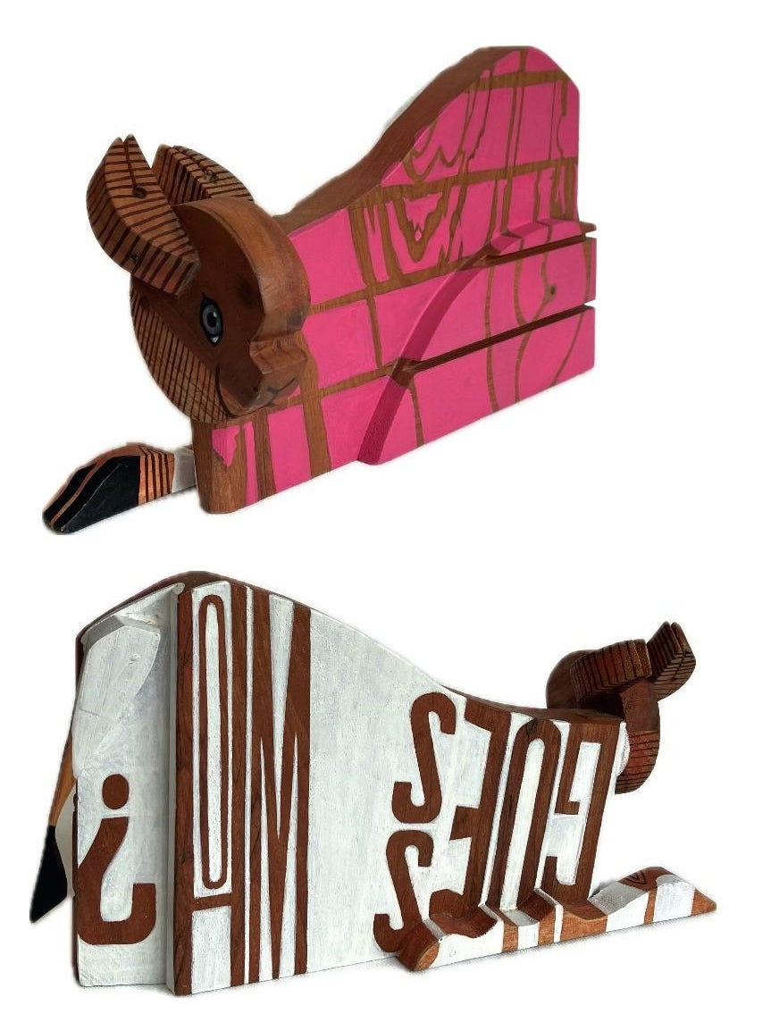 Survivor 17' animals Teak Wood, Acrylic sculpture by artist Pavan Kumar D, 4x12 inch, on teak wood, acrylic