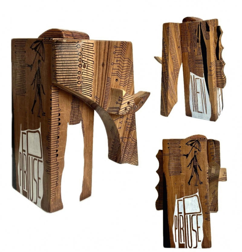 Survivor 19' animals Teak Wood, Acrylic sculpture by artist Pavan Kumar D, 9x7 inch, on teak wood, acrylic