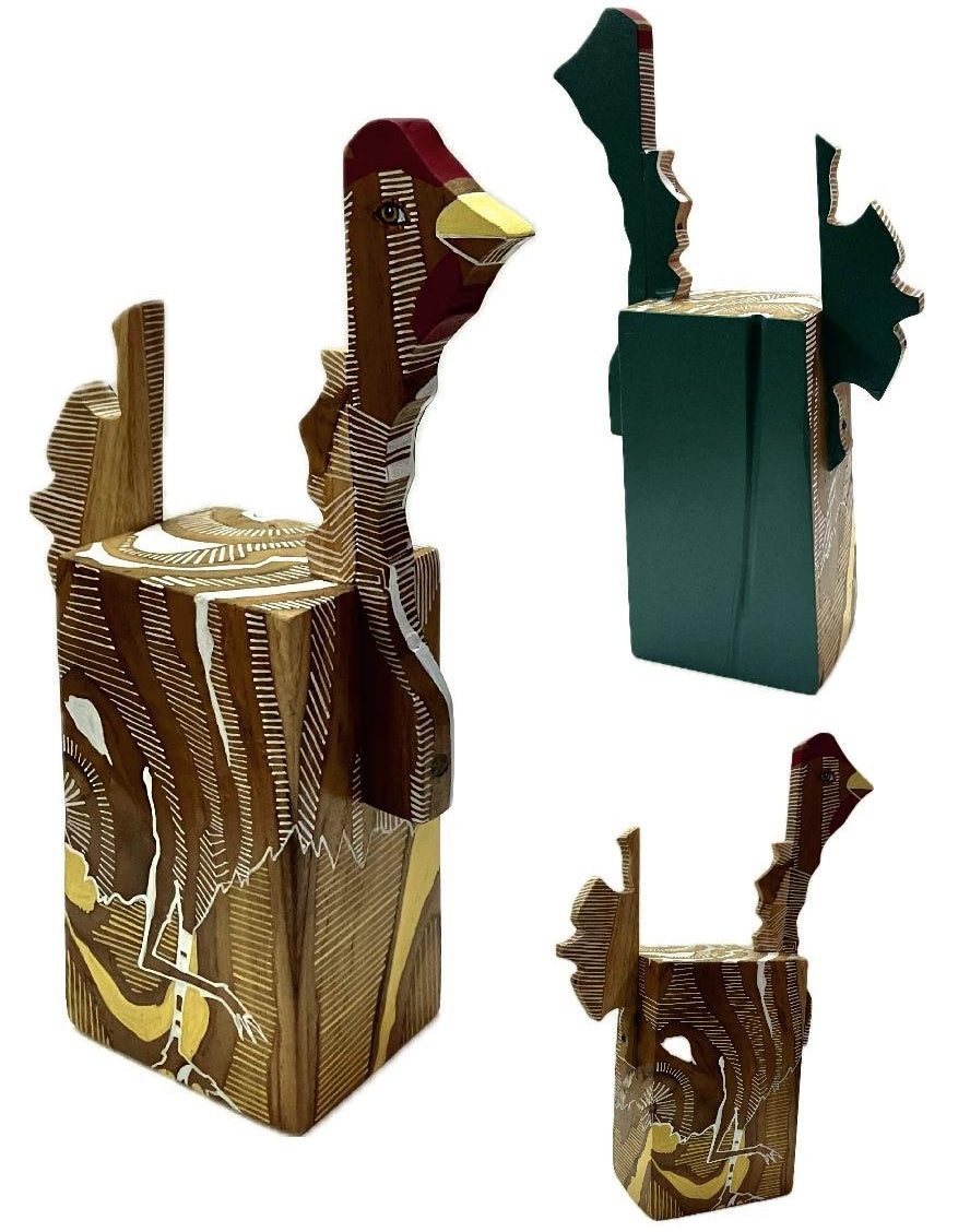 Survivor 20' animals Teak Wood, Acrylic sculpture by artist Pavan Kumar D, 13x8 inch, on teak wood, acrylic