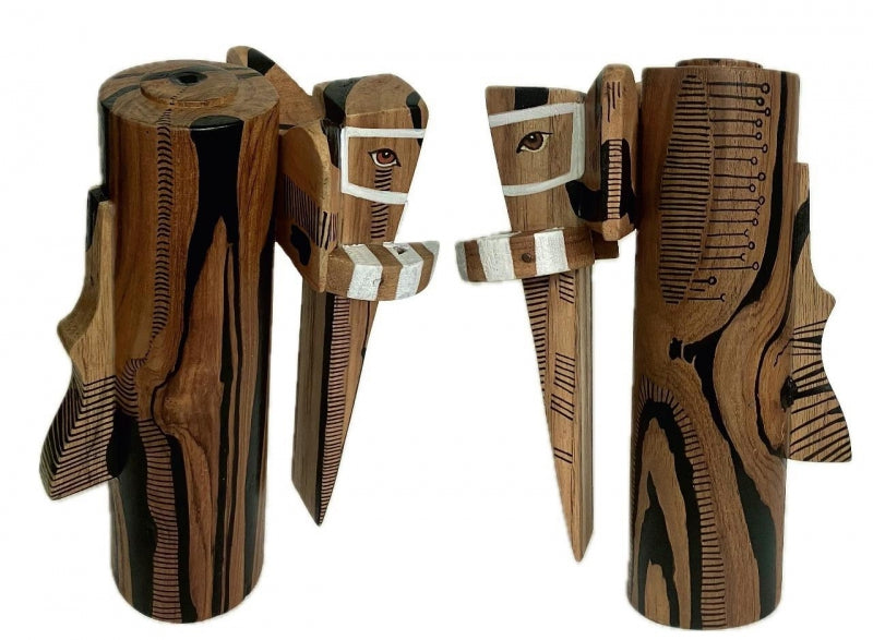 Survivor 3' animals Teak Wood, Acrylic sculpture by artist Pavan Kumar D, 10x6 inch, on teak wood, acrylic