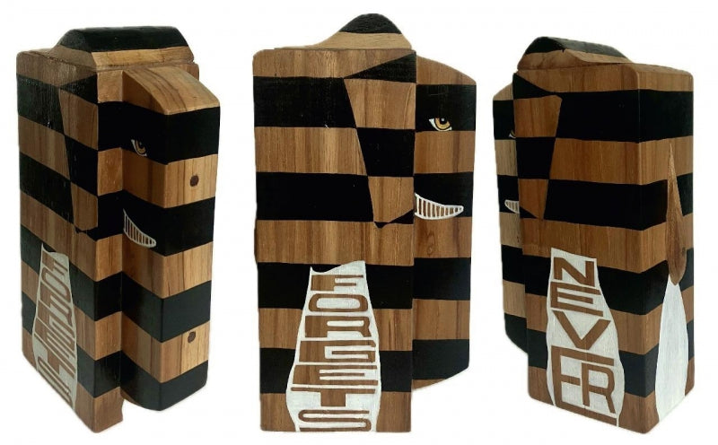 Survivor 5' animals Teak Wood, Acrylic sculpture by artist Pavan Kumar D, 10x6 inch, on teak wood, acrylic