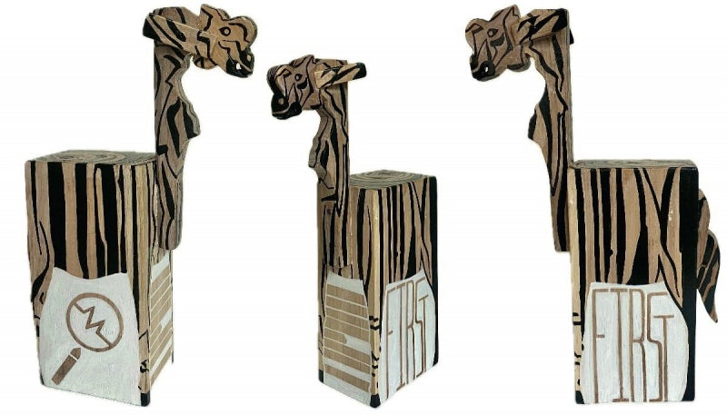 Survivor 6' animals Teak Wood, Acrylic sculpture by artist Pavan Kumar D, 12x8 inch, on teak wood, acrylic