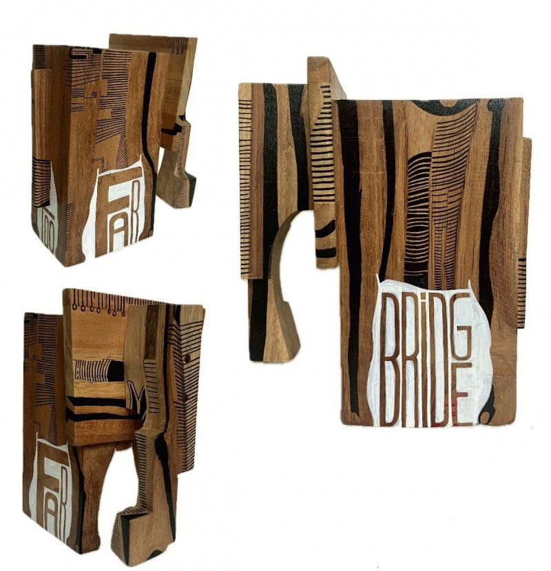 Survivor 8' animals Teak Wood, Acrylic sculpture by artist Pavan Kumar D, 10x9 inch, on teak wood, acrylic