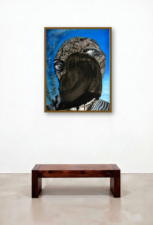 Survivor (Veiled Perception) by artist Mithun Dasgupta displayed in a Mid-Century Modern Foyer