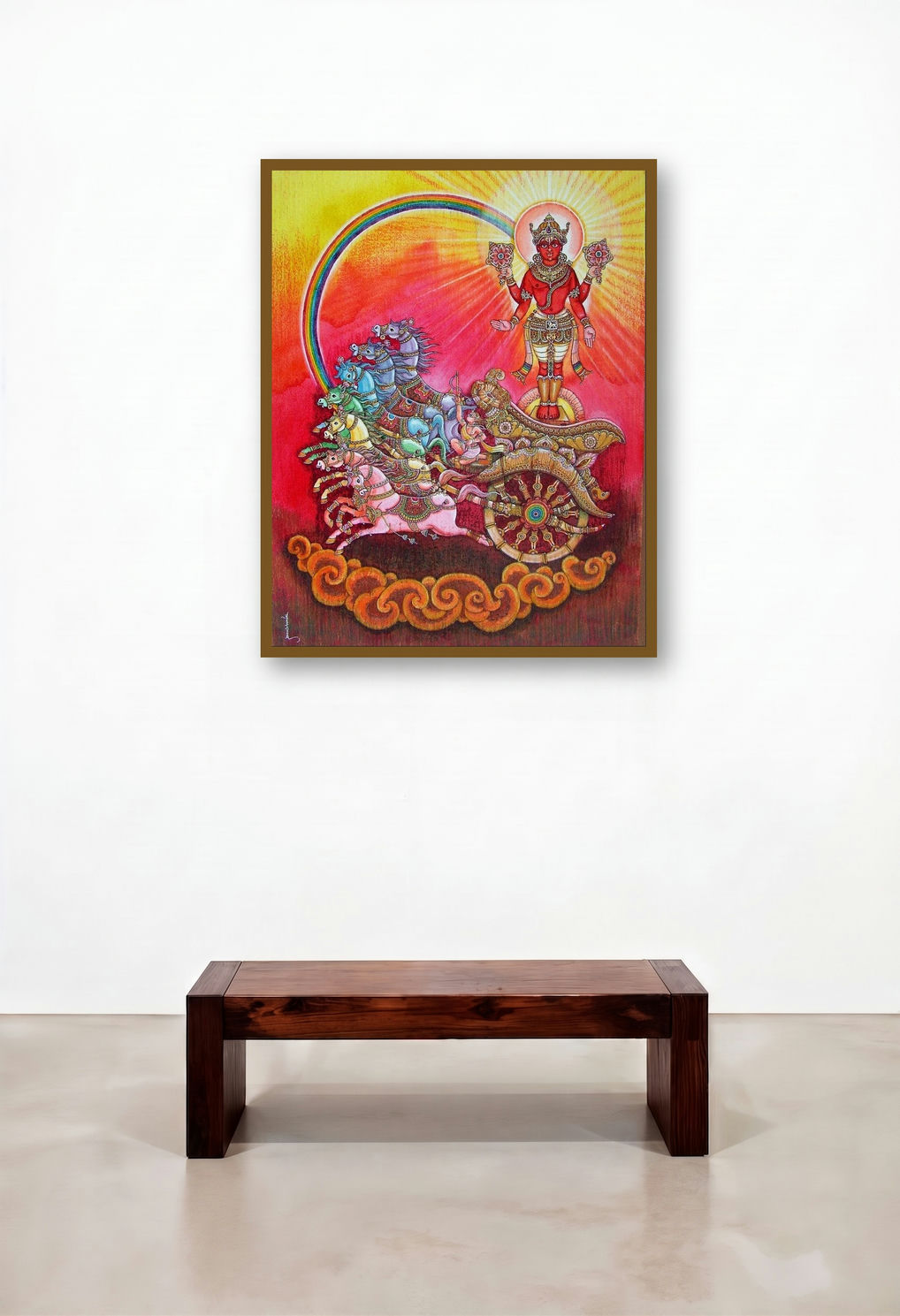 Suryadev (Surya's Celestial Journey) by artist Anand Sonar displayed in a Minimalist Reception Area