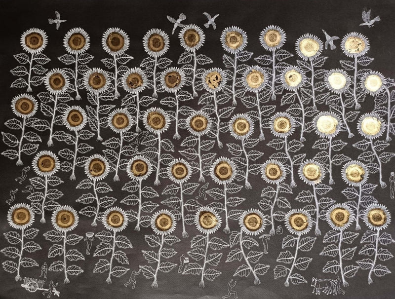 Suryakanthi Media' nature mixed-media painting by artist Santosh Pattar, 16x25 inch, on paper