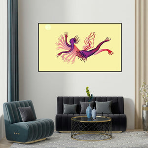 Nitesh Panchal's 'Suryamukhi (Untitled)' painting visualized above a sofa in a contemporary room.