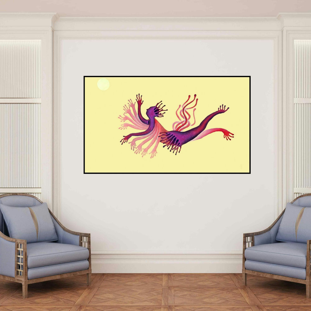 'Suryamukhi (Untitled)' painting by Nitesh Panchal shown on a wall in a furnished room.