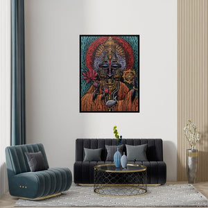 Preview of 'Swami Narayana (Divine Radiance Krishna and the Lotus)' Painting by Anil Kumar Vishwakarma shown on a wall in a furnished room.