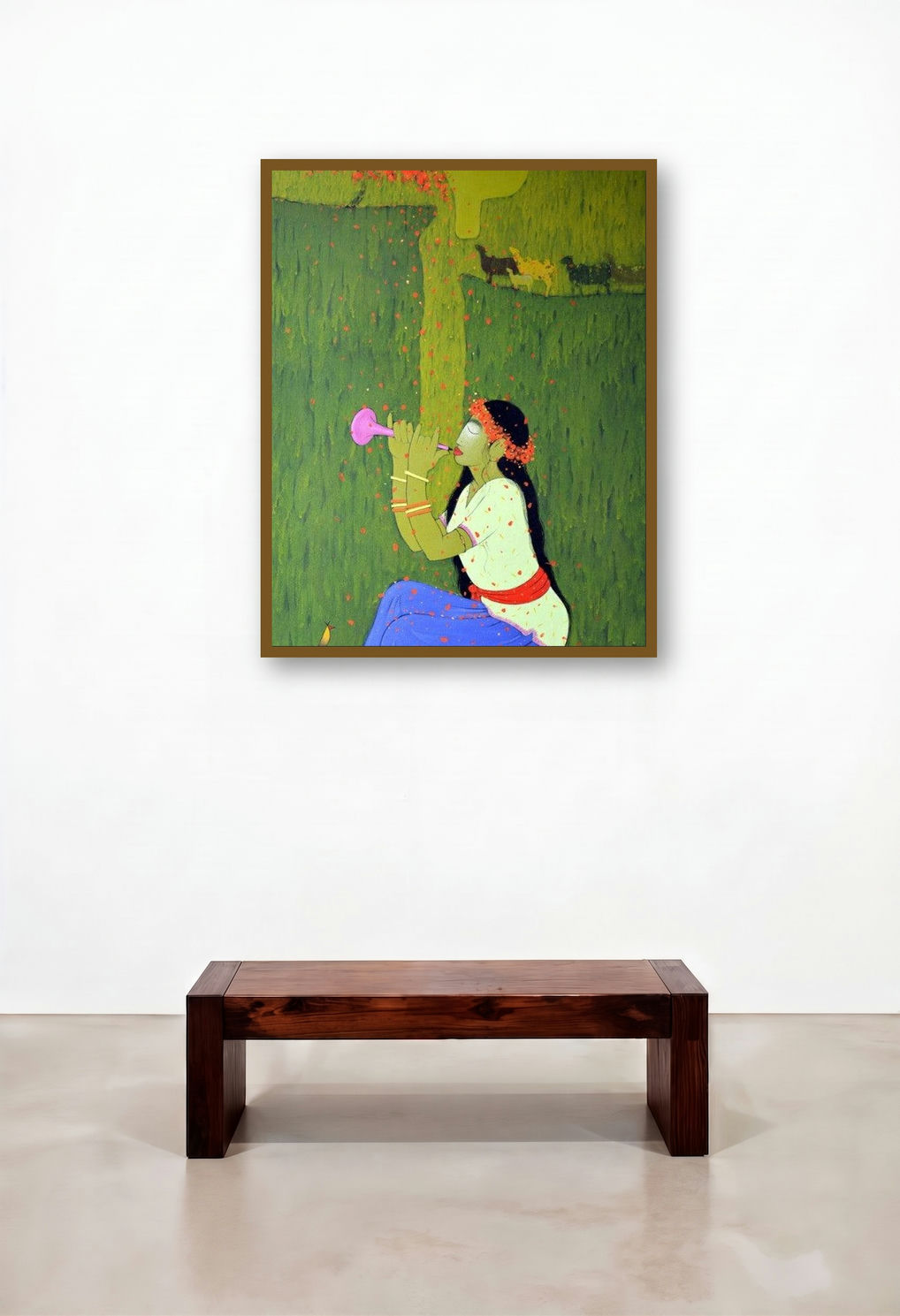 Swarokti (The Flute Player) by artist Sanjay M Khochare displayed in a Rustic Living Room