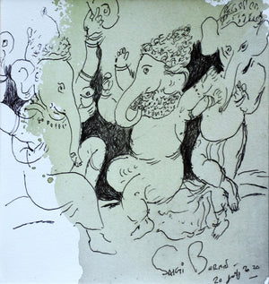 Swaroop (Frolic) by Sakti Burman, Original Mixed Media Religious Painting on Paper, X-Small Vertical Wall Art