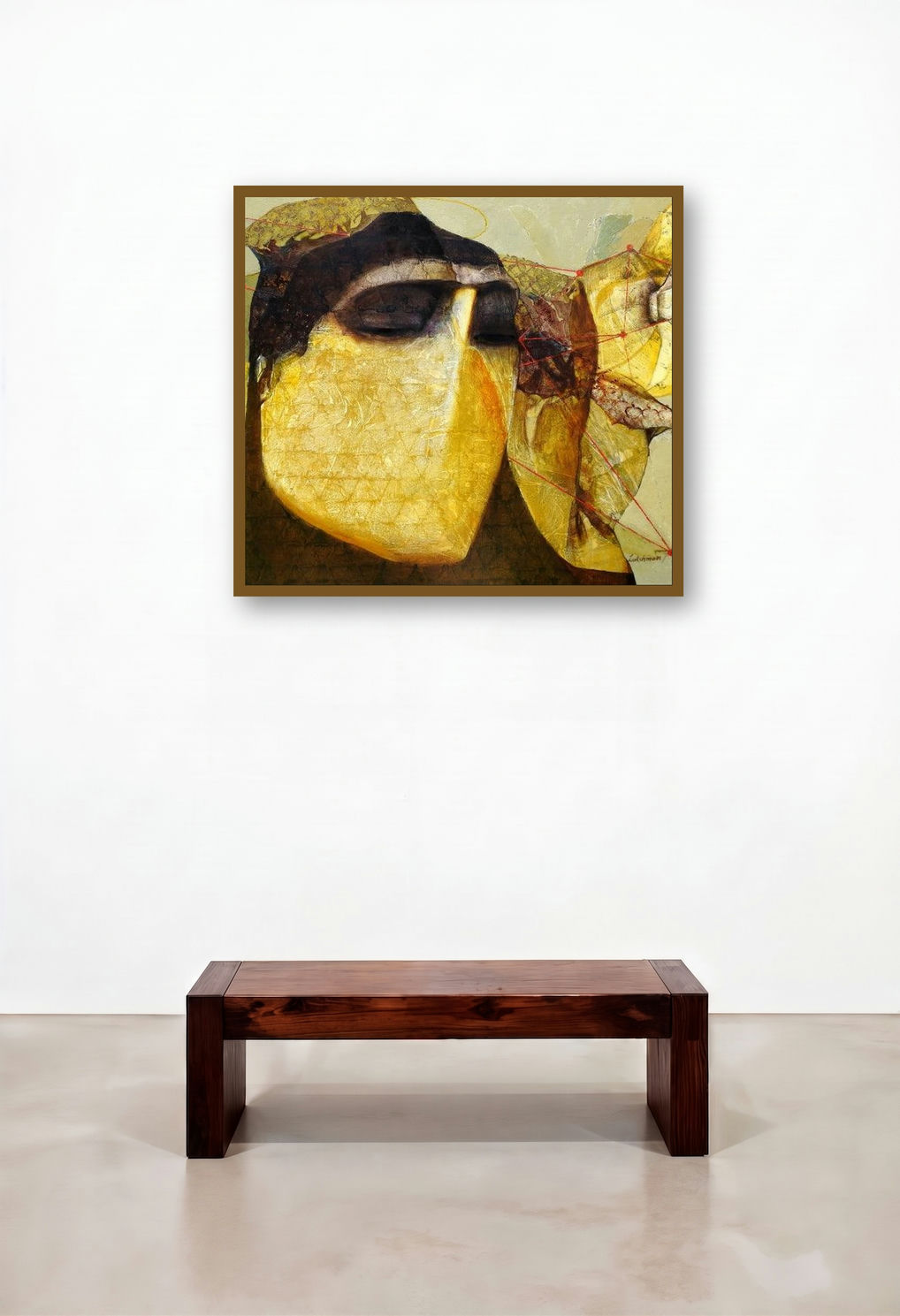 Swayvedan 102 (Interconnected) by artist Lakshman Chavan displayed in a Minimalist Executive Office