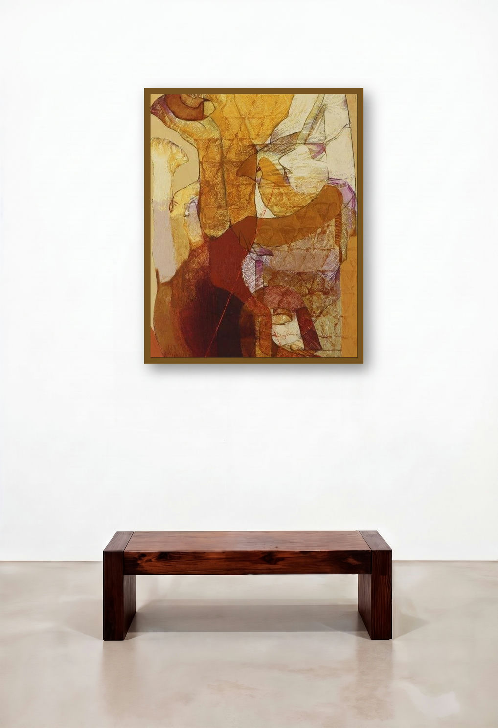 Swayvedan 107 (Inner Journey) by artist Lakshman Chavan displayed in a Mid-Century Modern Hallway