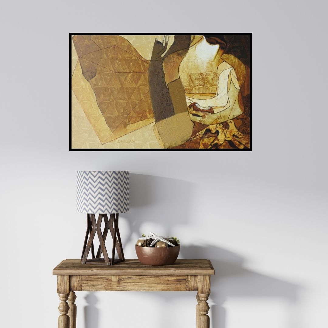 In-situ view of Lakshman Chavan's 'Swayvedan 154 (Hidden Depths)' painting in a room