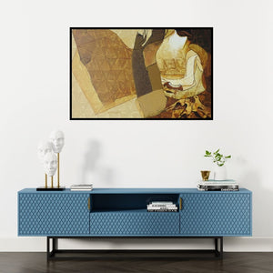 Preview of 'Swayvedan 154 (Hidden Depths)' Painting by Lakshman Chavan shown on a wall in a furnished room.