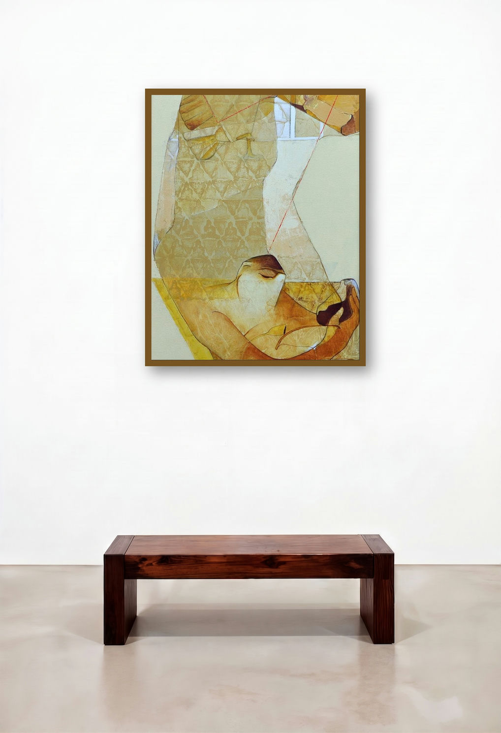 Swayvedan 165 (Suspended Dreams) by artist Lakshman Chavan displayed in a Mid-Century Modern Foyer