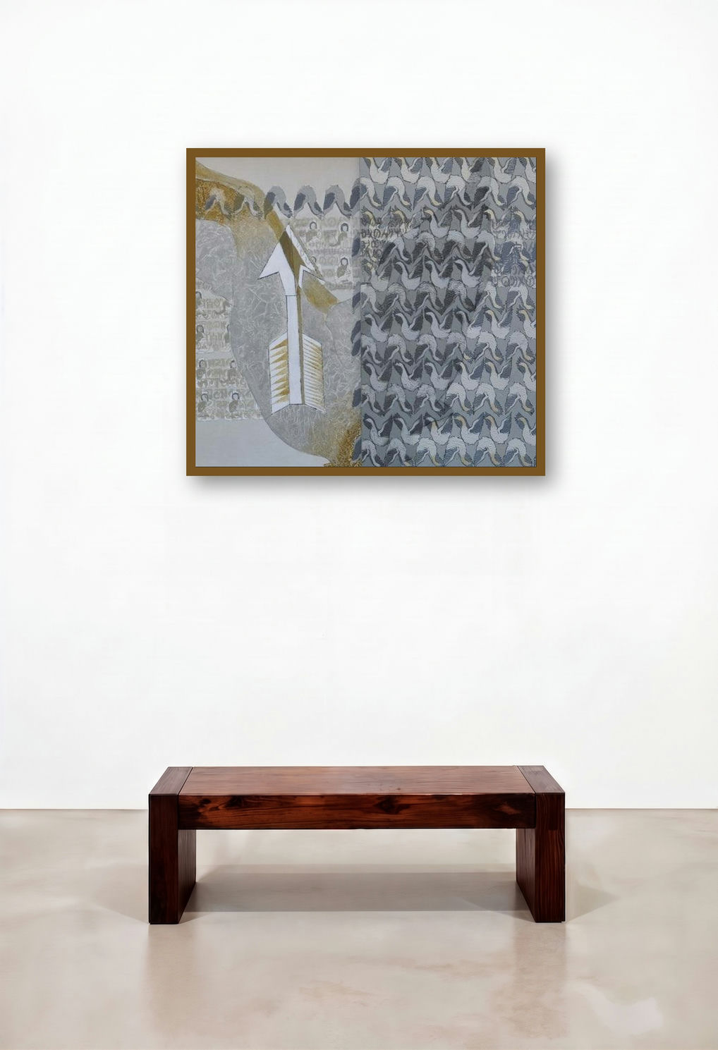 Swayvedan 34 (The Arrow of Change) by artist Lakshman Chavan displayed in a Contemporary Hallway