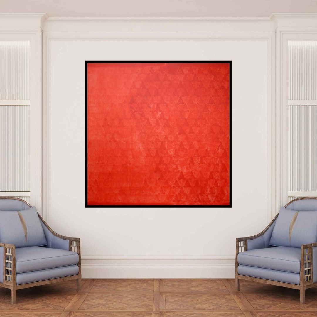 In-situ view of Lakshman Chavan's 'Swayvedan 36 (Crimson Sea of Forms)' painting in a room