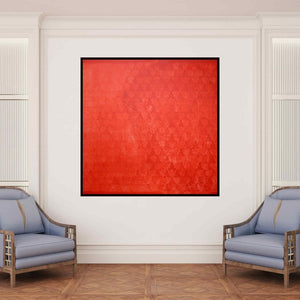 In-situ view of Lakshman Chavan's 'Swayvedan 36 (Crimson Sea of Forms)' painting in a room