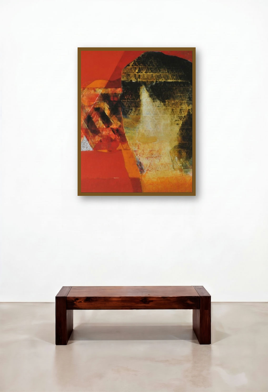 Swayvedan 54 (Inner Dialogue) by artist Lakshman Chavan displayed in a Mid-Century Modern Bedroom